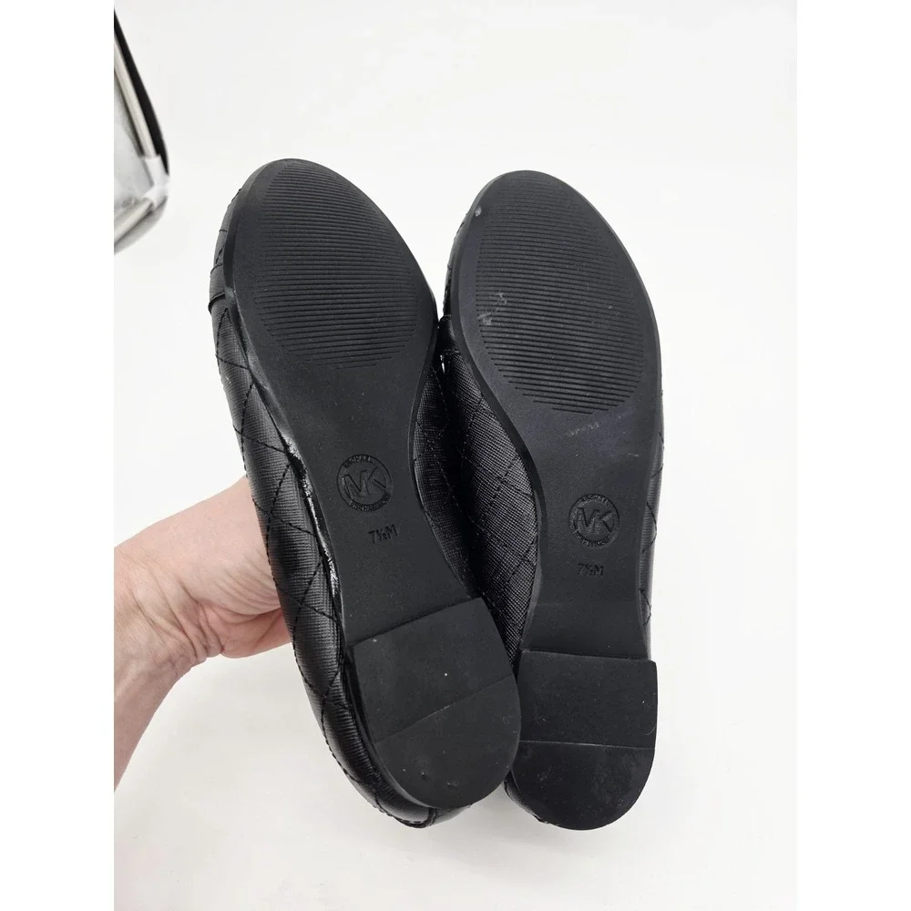 Michael Kors Womens Black Leather Classic Hamilton Flat Loafers Padlock Size 7.5